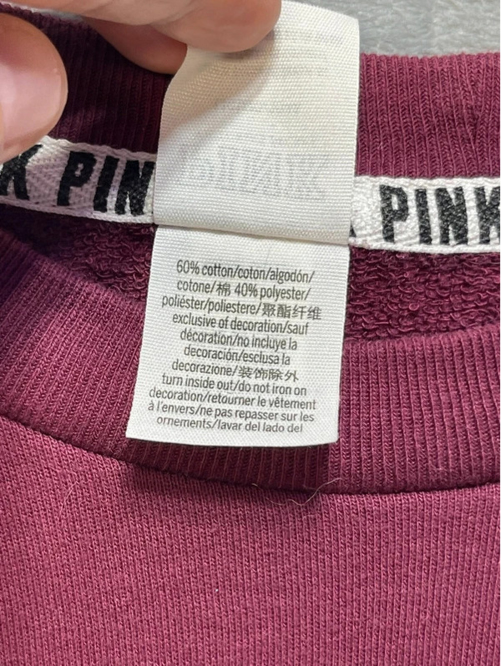 PINK Victoria's Secret Women's Colorblock Snap Sleeve Cropped Sweatshirt Large - Picture 7 of 10